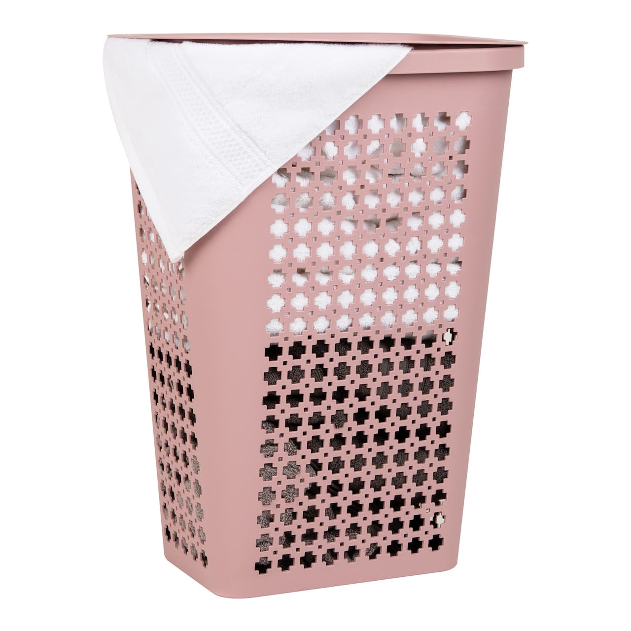 Mind Reader 50L Tapered Laundry Hamper with Swiss Cross Cut-Outs, Pink